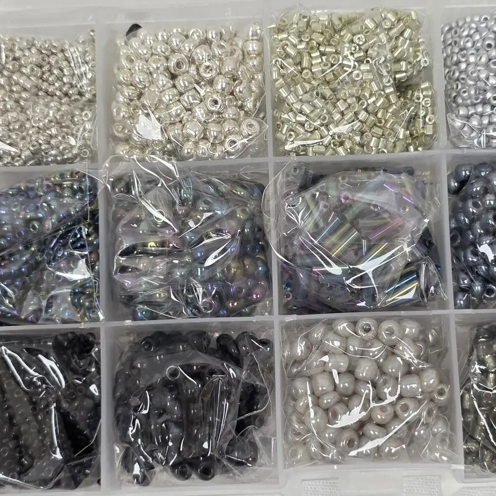 Mixed Jewelry Making Bead Assortment in Organizer Case Glass Plastic Metallic